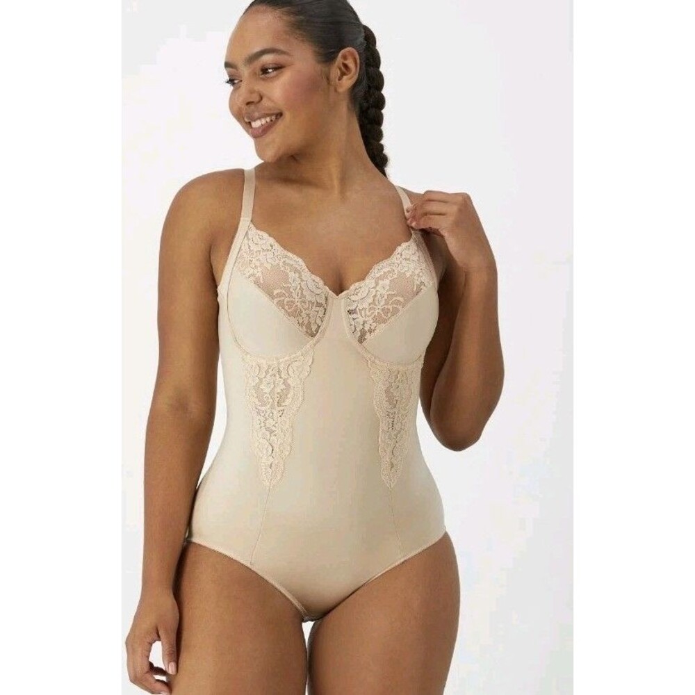Maidenform Womens Tame Your Tummy Lace Firm Control Bodysuit Beige Size 40D New
